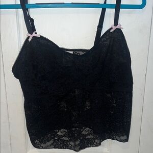 No Boundaries Black Lace Cami with Pink Accents